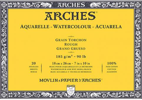 Arches Aquarell Block, Grain Torchon Naturweiß, 18x26cm, 20 Blatt 