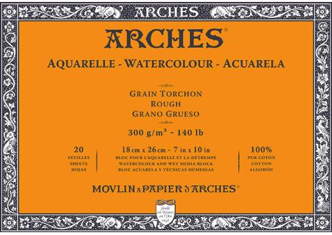 Arches Aquarell Block, Grain Torchon weiß, 18x26cm,300g/m²,20 Blatt 