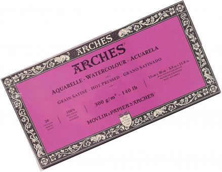 Arches Aquarell Block, Grain Satine weiß, 15x30cm, 300g/m², 20 Blatt 