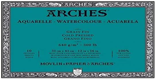 Arches Aquarell Block, Grain Fin Kaltpresse,31x41cm,640g/m², 10 Blatt 