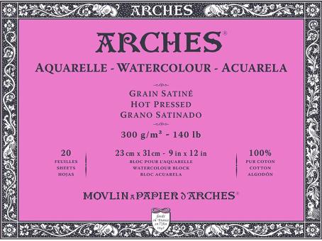 Arches Aquarell Block, Grain Satine Naturweiß,23x31cm,300g/m², 20 Blatt 
