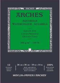 Arches Aquarell Block, Grain Fin naturweiß,26x36cm,300g/m², 12 Blatt 