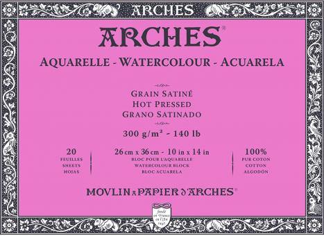 Arches Aquarell Block, Grain Satine naturweiß,26x36cm,300g/m², 20 Blatt 