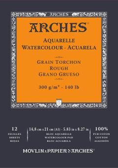 Arches Aquarell Block, Grain Torchon naturweiß,14,8x21cm,300g/m²,12 Blatt 