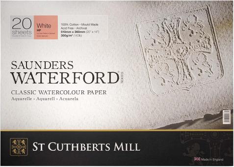 Saunders Waterford Aquarell Block White HP,300g/m²,510x360mm,20 Blatt, 