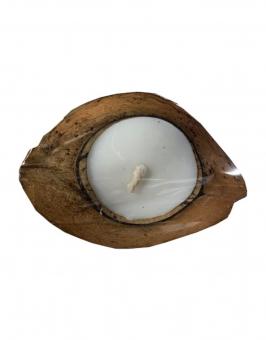 Halbe Kokosnuss mit Duft Kerze, 15cm weiß/jasmin 