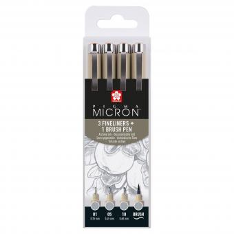 Pigma Micron Fineliner-Set,Kaltgrau Hell, 4 Größen 