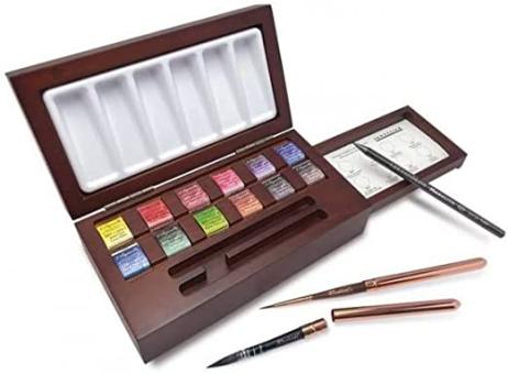 Sennelier Extra Feine Aquarellfarben 12 1/2 Näpfchen + Zubehör 