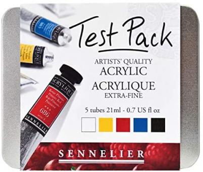 Sennelier Test Packung Acrylfarbe extra fein, 5 Tuben a) 21ml 