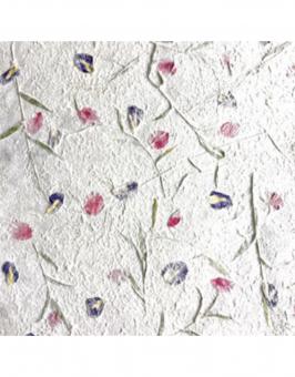 Maulbeerbaumpapier mit Blumenmix 80x55cm, weiss 