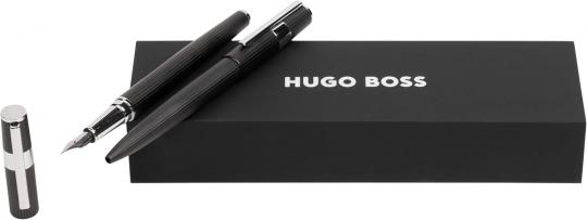 Hugo Boss Set Gear Pinstripe Black Chrome, Kugelschreiber & Füllfederh. 