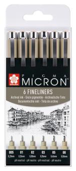 Pigma Micron schwarz 6er Set - Black Edition 