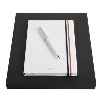 Hugo Boss Set White; Kugelschreiber + Notizbuch A6 
