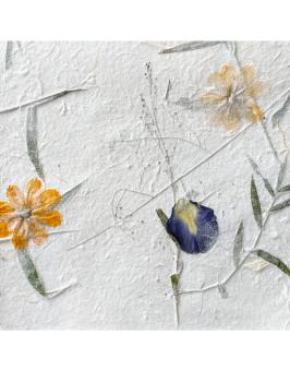 Maulbeerpapier mit Blumenmix gelb/blau, ca. 160g, 80x55cm 